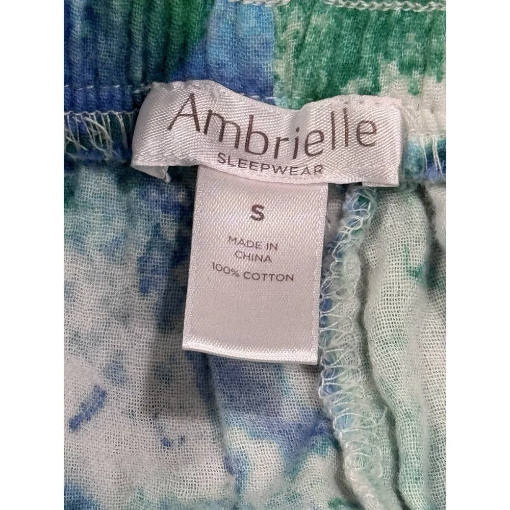 Ambrielle Blue Green Water Color Pajama Sleep Set Cotton Cami Cropped Pants Sz S